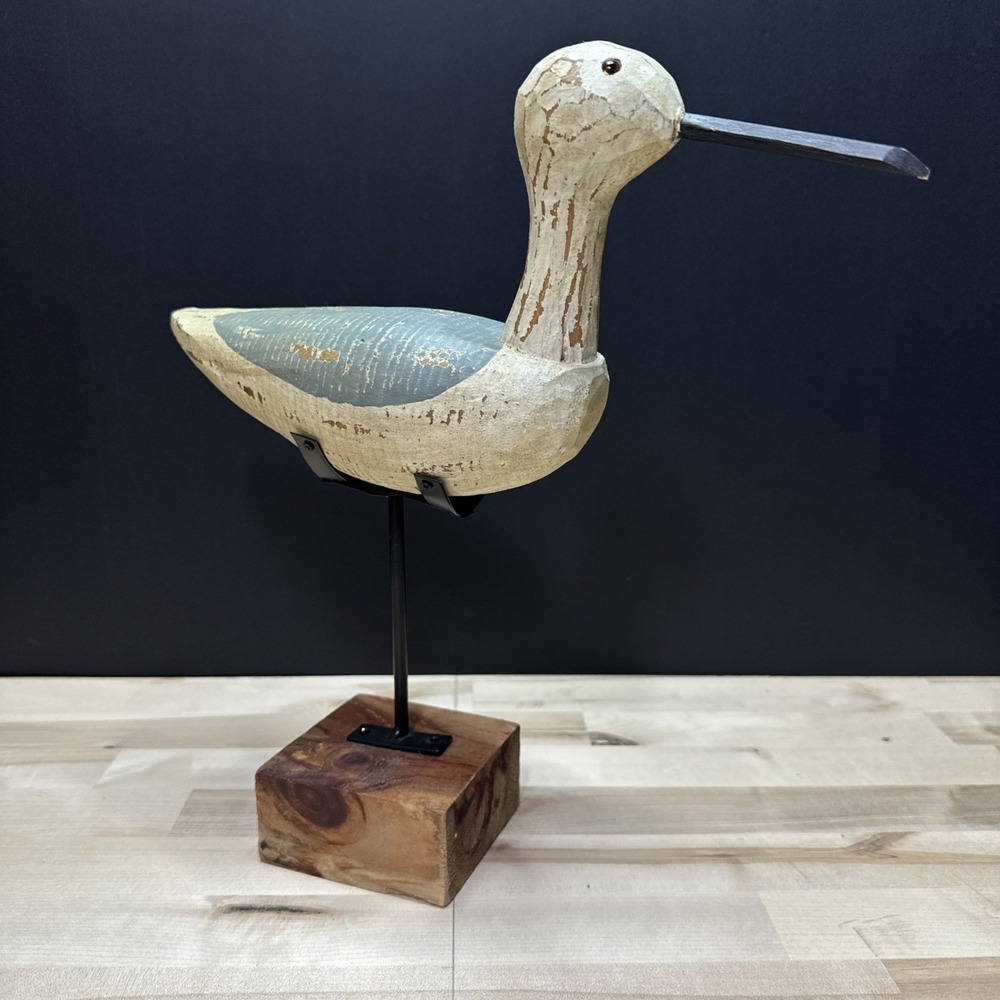 VTG Sandpiper Wood Hand Carved Painted Distressed Cool Coastal Bird Beachy Decor